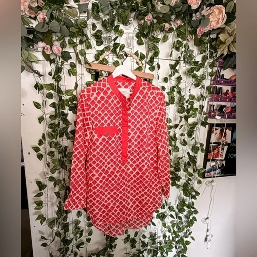 Coach Red and White Patterned Blouse